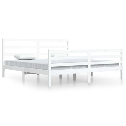 Solid Pine Wood Bed Frame - White, 200x200cm, No Mattress Included