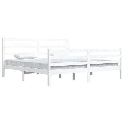 Solid Pine Wood Bed Frame - White, 200x200cm, No Mattress Included