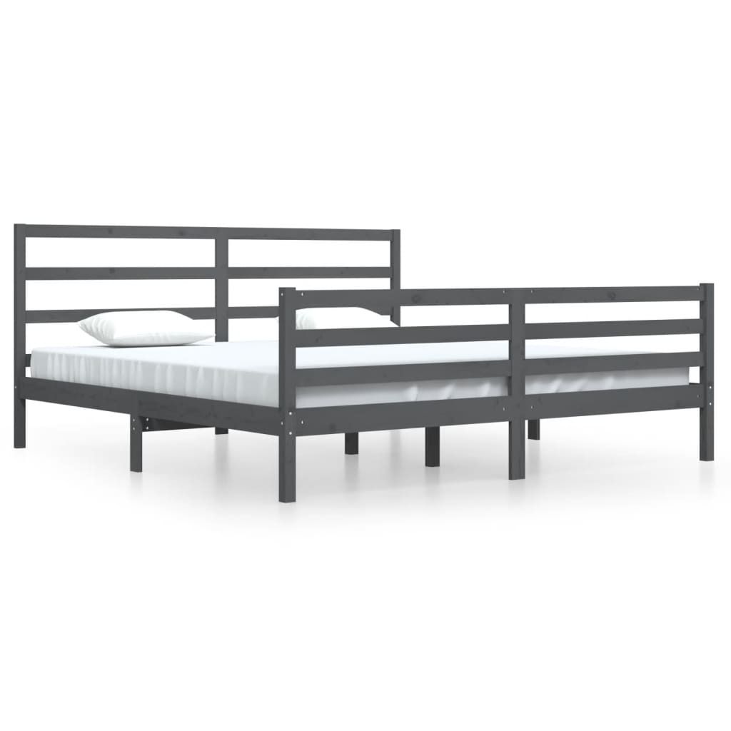 Solid Pine Wood Bed Frame, Grey, 200x200 cm, Mattress Not Included