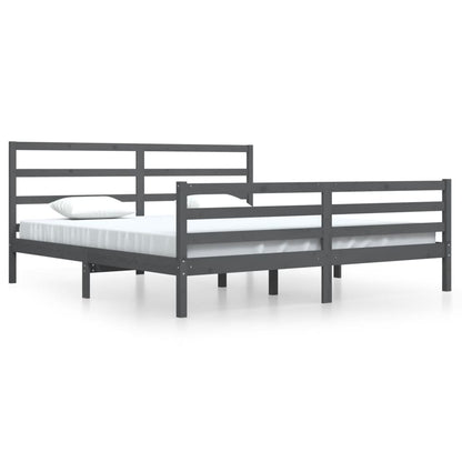 Solid Pine Wood Bed Frame, Grey, 200x200 cm, Mattress Not Included