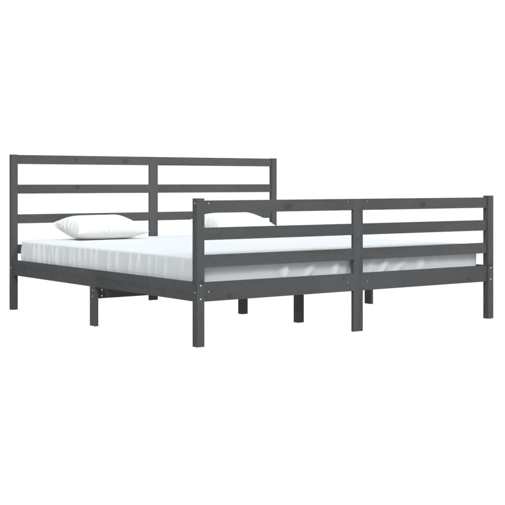 Solid Pine Wood Bed Frame, Grey, 200x200 cm, Mattress Not Included