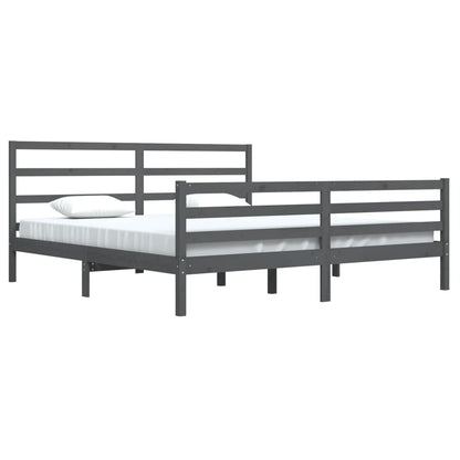 Solid Pine Wood Bed Frame, Grey, 200x200 cm, Mattress Not Included