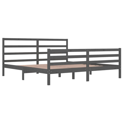 Solid Pine Wood Bed Frame, Grey, 200x200 cm, Mattress Not Included