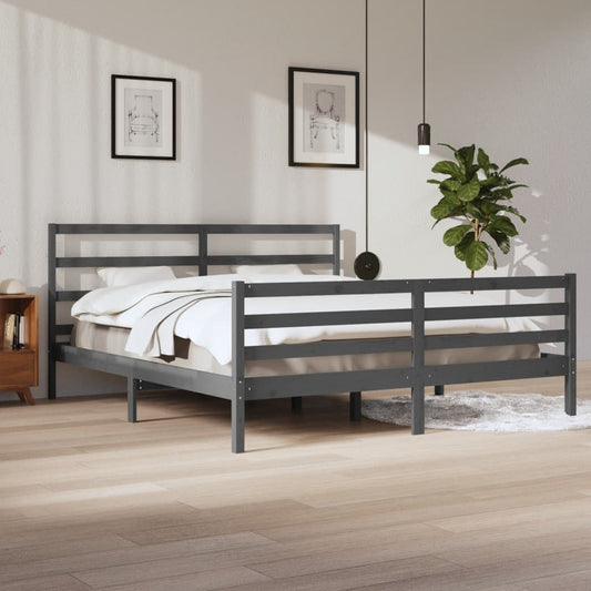 Solid Pine Wood Bed Frame, Grey, 200x200 cm, Mattress Not Included