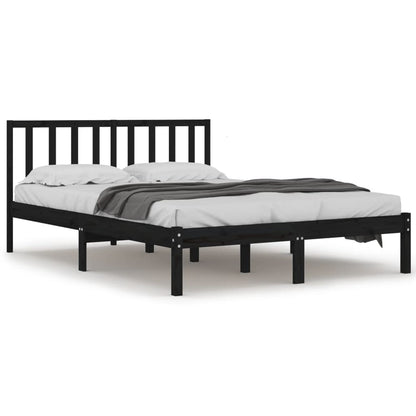 Black Solid Wood Pine Bed Frame - Sturdy & Stylish Design