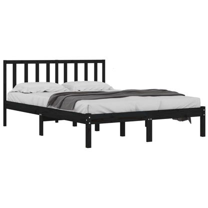 Black Solid Wood Pine Bed Frame - Sturdy & Stylish Design