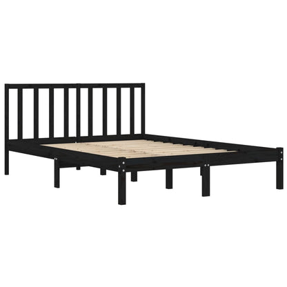 Black Solid Wood Pine Bed Frame - Sturdy & Stylish Design