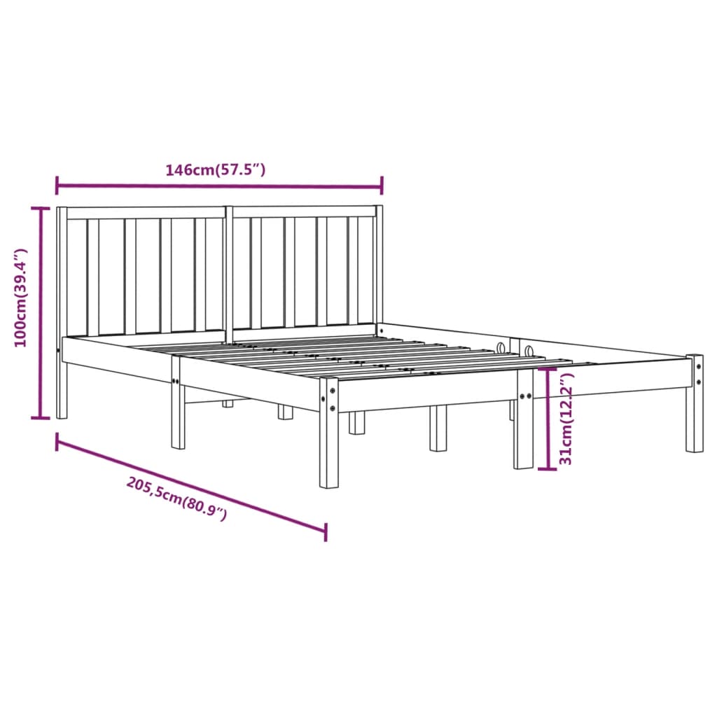 Black Solid Wood Pine Bed Frame - Sturdy & Stylish Design