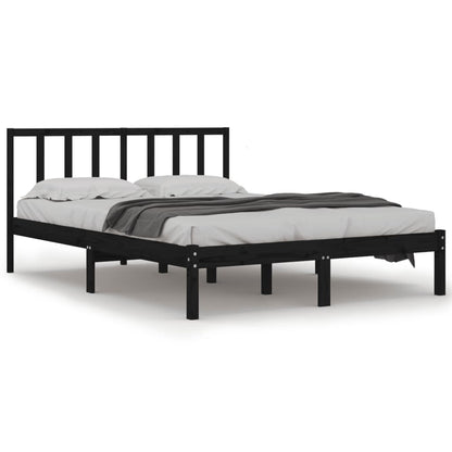 Black Solid Wood King Size Bed Frame 150x200 cm - No Mattress