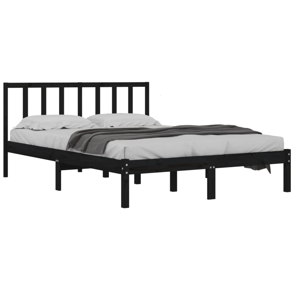 Black Solid Wood King Size Bed Frame 150x200 cm - No Mattress