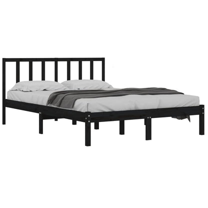 Black Solid Wood King Size Bed Frame 150x200 cm - No Mattress