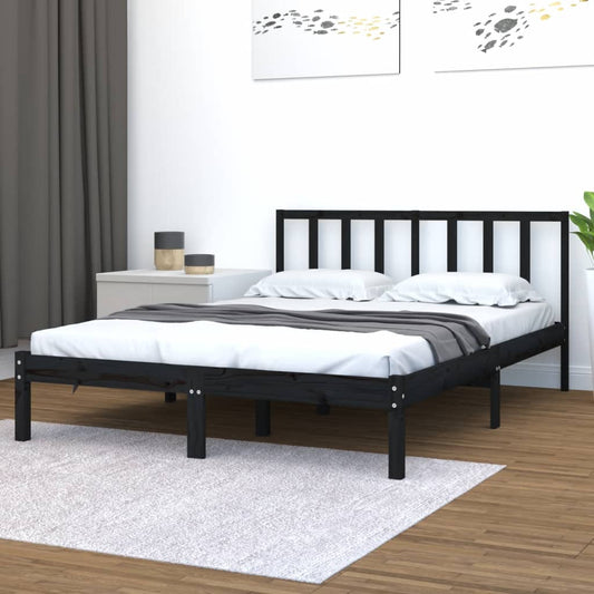 Black Solid Wood King Size Bed Frame 150x200 cm - No Mattress