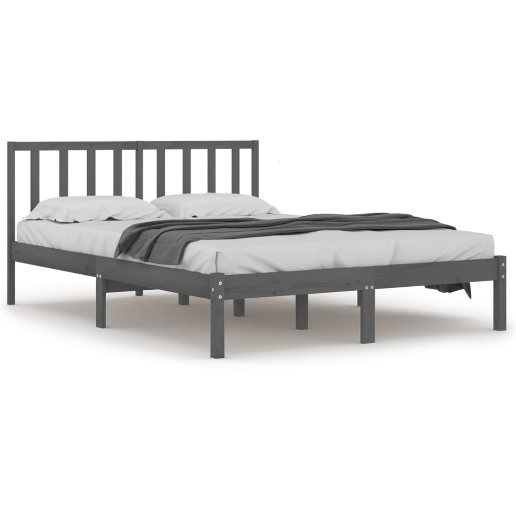 Grey Solid Pine Wood Bed Frame 200x200 cm - No Mattress Included