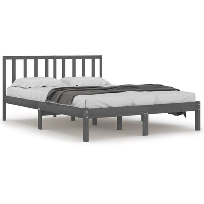 Grey Solid Pine Wood Bed Frame 200x200 cm - No Mattress Included