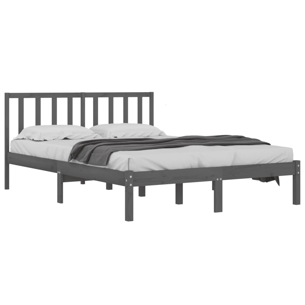 Grey Solid Pine Wood Bed Frame 200x200 cm - No Mattress Included