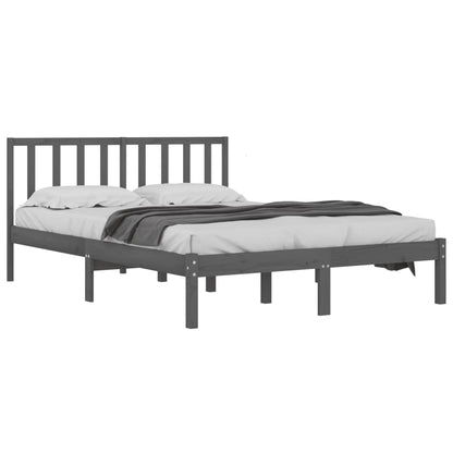 Grey Solid Pine Wood Bed Frame 200x200 cm - No Mattress Included