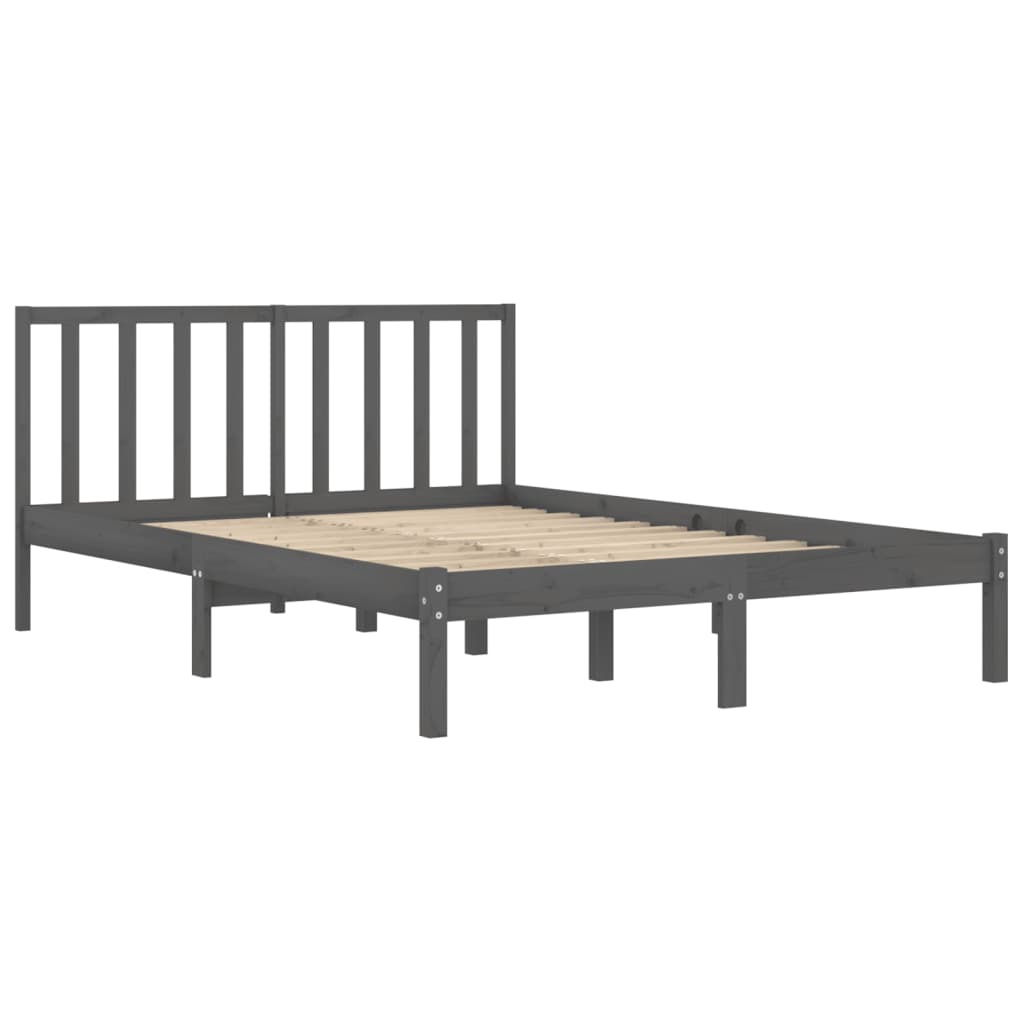 Grey Solid Pine Wood Bed Frame 200x200 cm - No Mattress Included