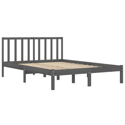 Grey Solid Pine Wood Bed Frame 200x200 cm - No Mattress Included