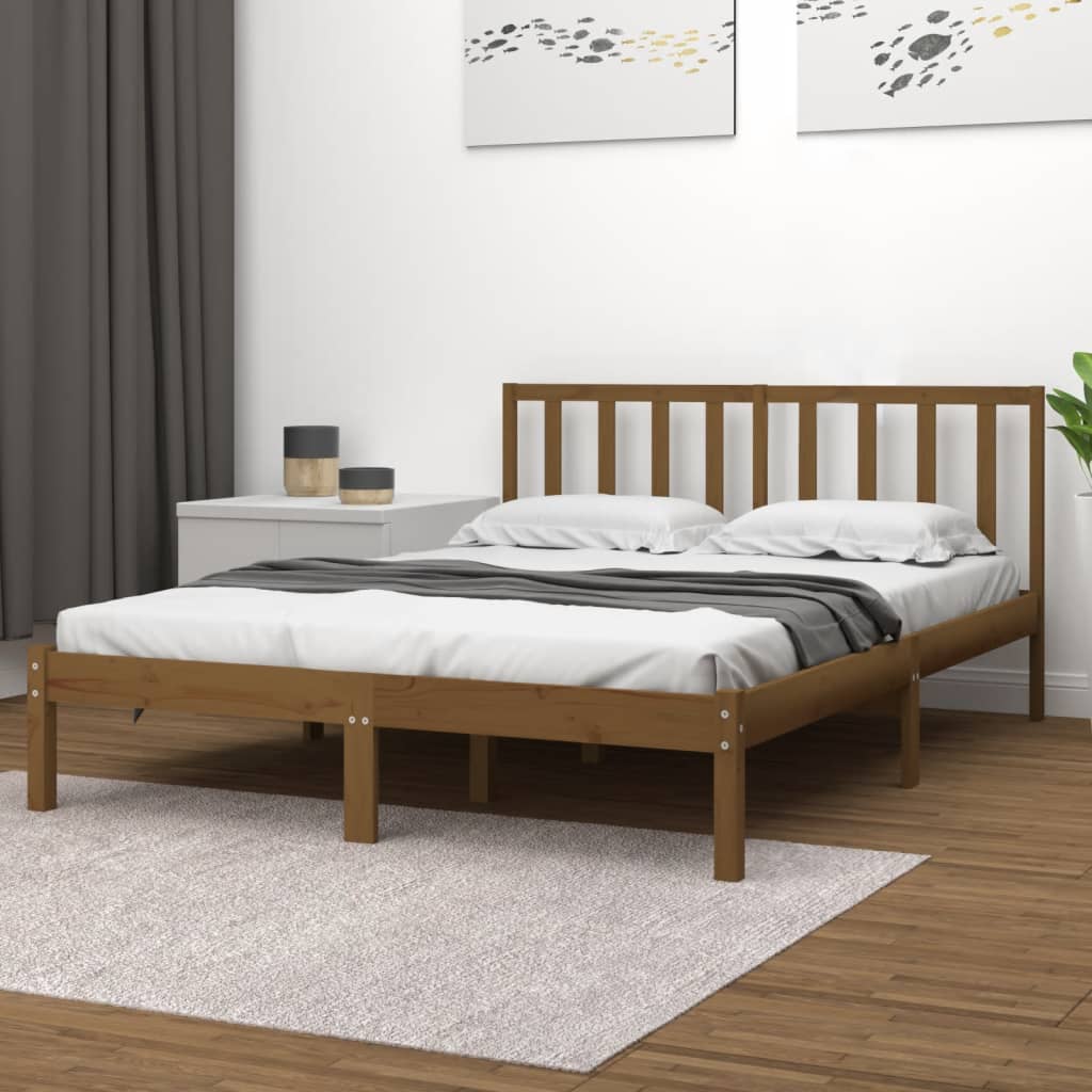 Solid Pine Wood Bed Frame, Honey Brown, 200x200 cm