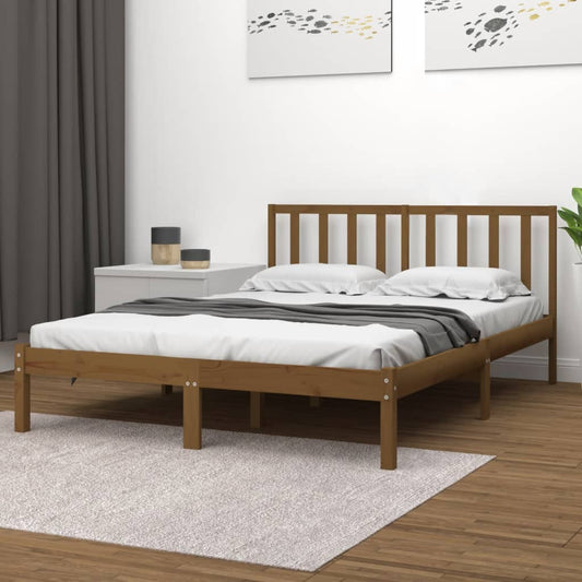 Solid Pine Wood Bed Frame, Honey Brown, 200x200 cm