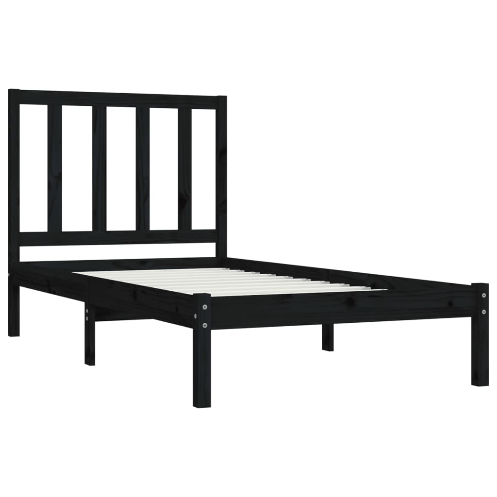 Black Solid Wood Pine Bed Frame - 100x200 cm (No Mattress)