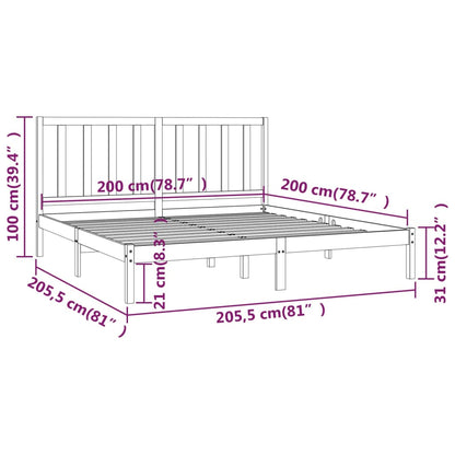 Solid Pine Wood Bed Frame 200x200 cm - No Mattress Included