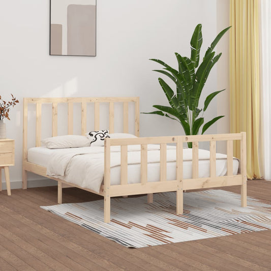 Solid Wood Bed Frame 140x190 cm - Natural Finish, No Mattress Included