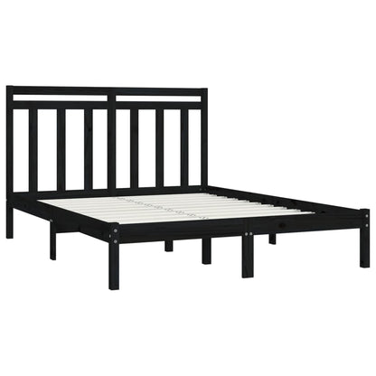 King Size Black Solid Wood Bed Frame 150x200 cm - No Mattress