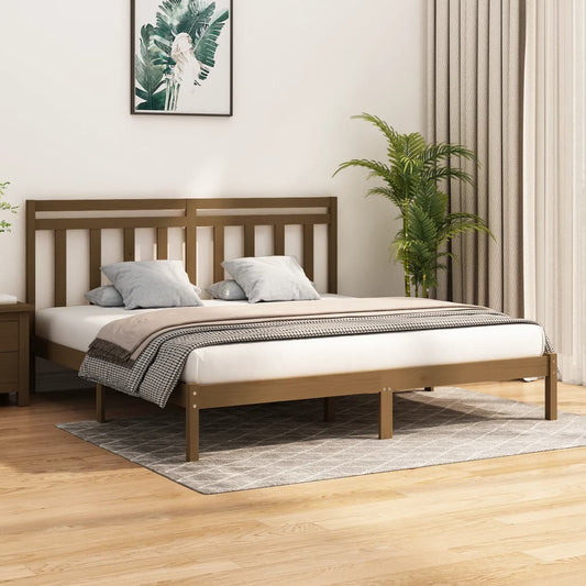 Solid Wood Bed Frame 200x200 cm, Honey Brown Finish