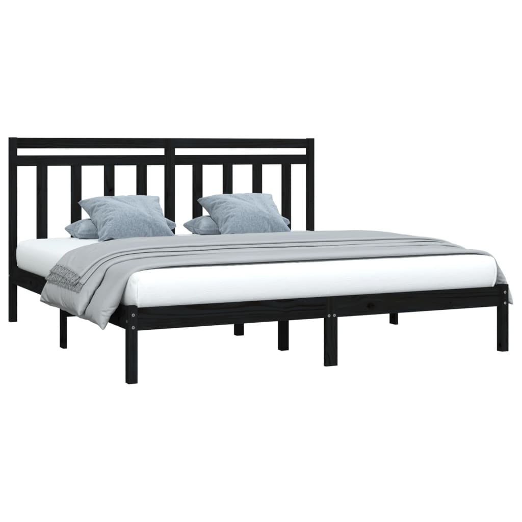 Solid Wood Black Bed Frame 200x200 cm - Mattress Not Included