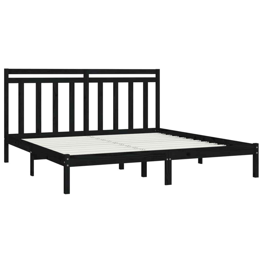 Solid Wood Black Bed Frame 200x200 cm - Mattress Not Included