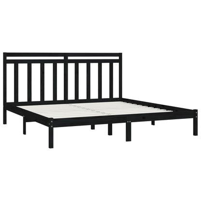 Solid Wood Black Bed Frame 200x200 cm - Mattress Not Included