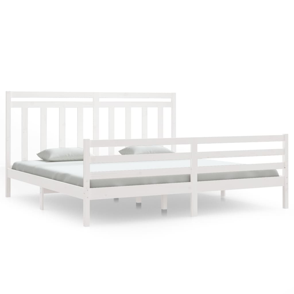 Solid Wood White Bed Frame 200x200 cm - No Mattress Included