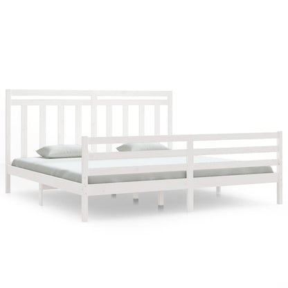 Solid Wood White Bed Frame 200x200 cm - No Mattress Included