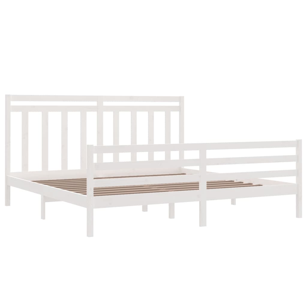 Solid Wood White Bed Frame 200x200 cm - No Mattress Included