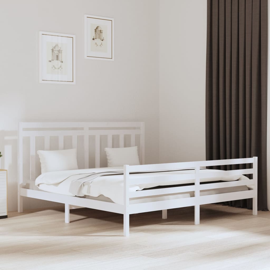 Solid Wood White Bed Frame 200x200 cm - No Mattress Included