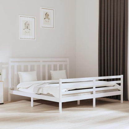 Solid Wood White Bed Frame 200x200 cm - No Mattress Included