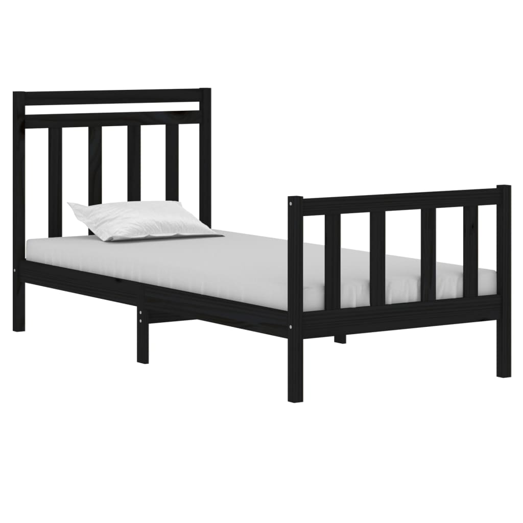 Solid Wood Black Bed Frame 75x190 cm - Small Single