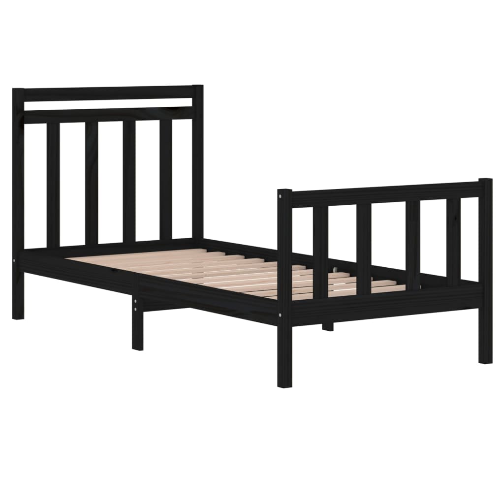 Solid Wood Black Bed Frame 75x190 cm - Small Single
