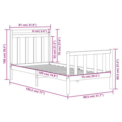 Solid Wood Black Bed Frame 75x190 cm - Small Single
