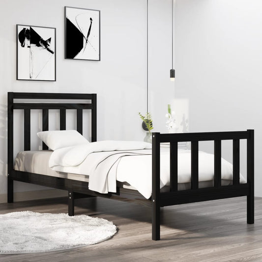 Solid Wood Black Bed Frame 75x190 cm - Small Single