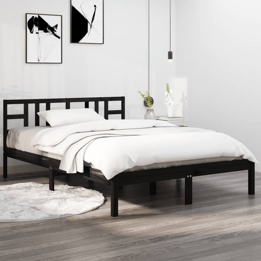 Solid Wood Black Bed Frame 140x190 cm - No Mattress Included