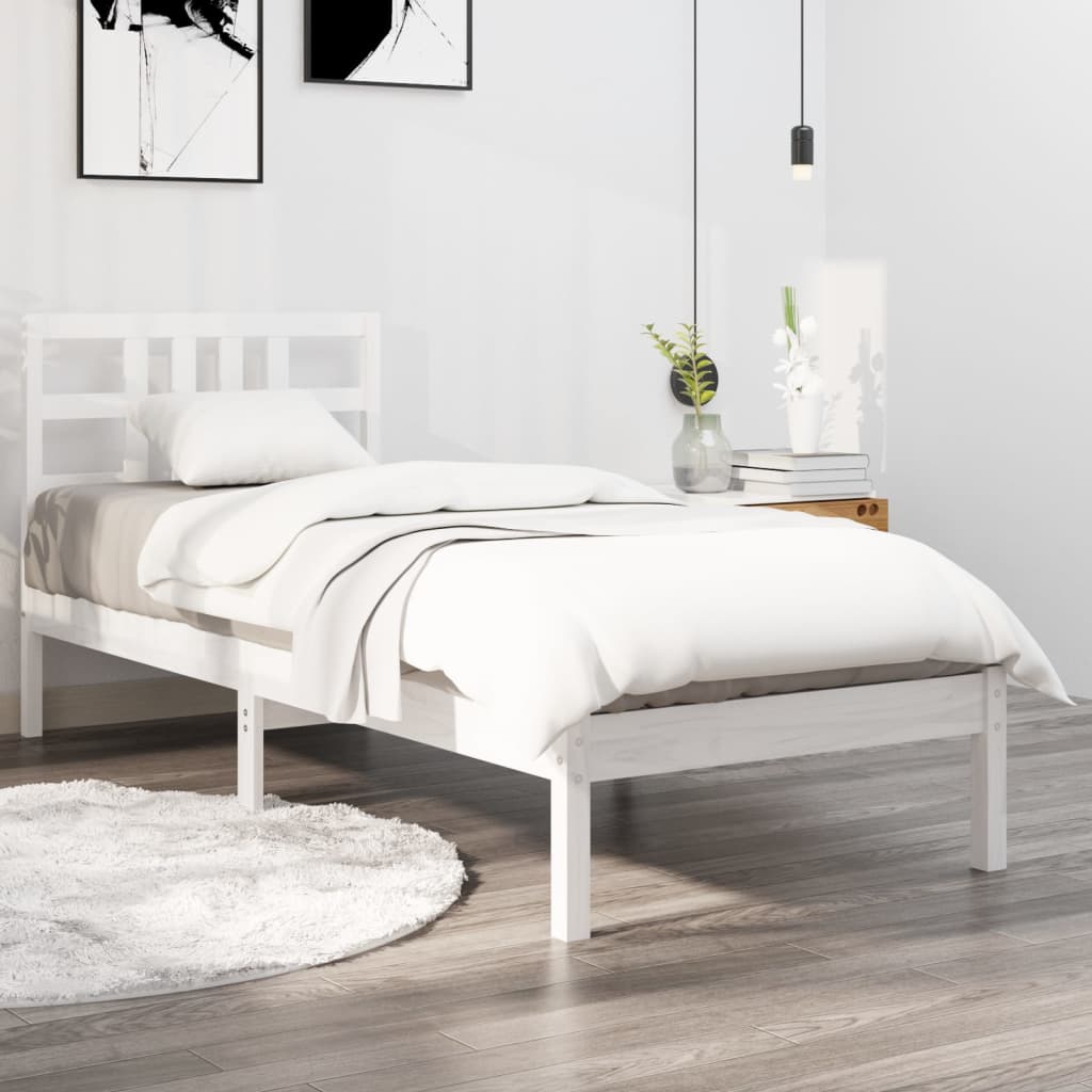 Solid Wood White Bed Frame 100x200 cm - No Mattress Included