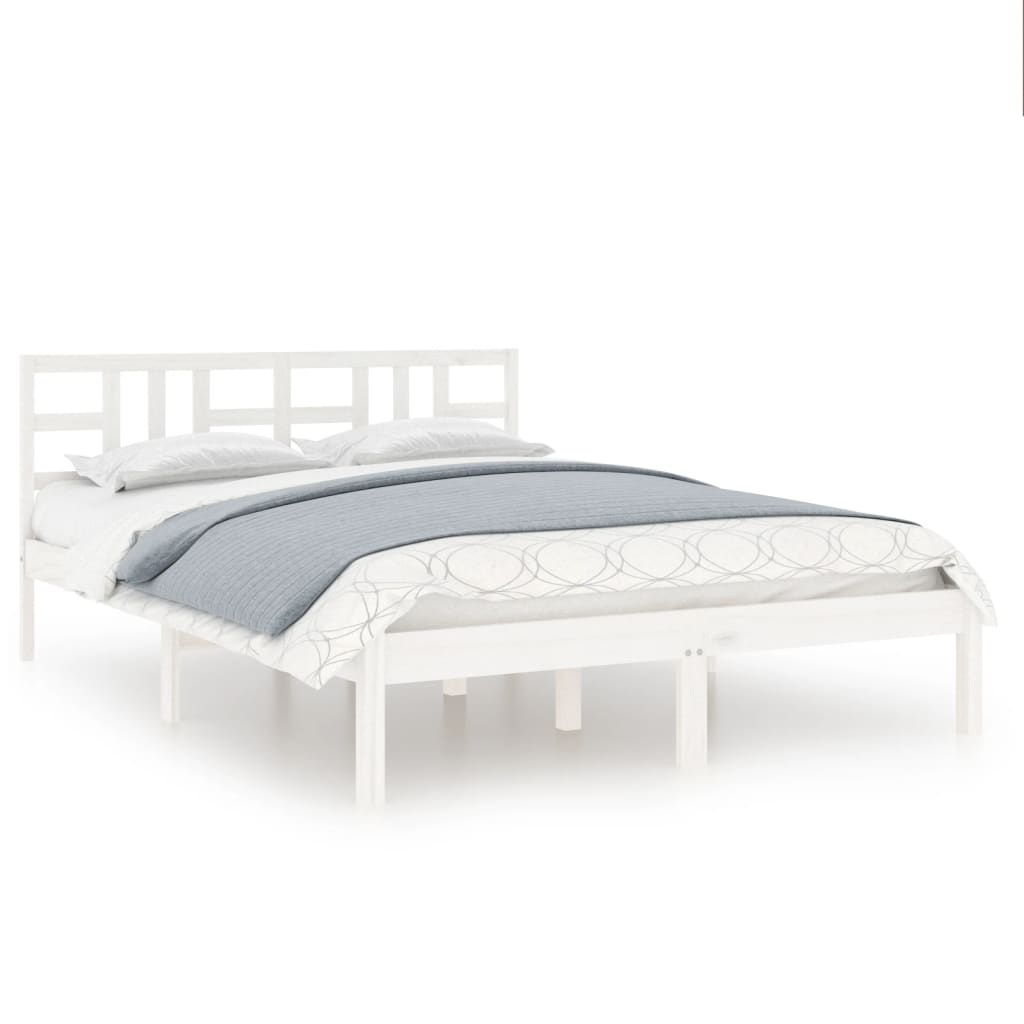 Solid Wood White Bed Frame 200x200 cm - No Mattress Included