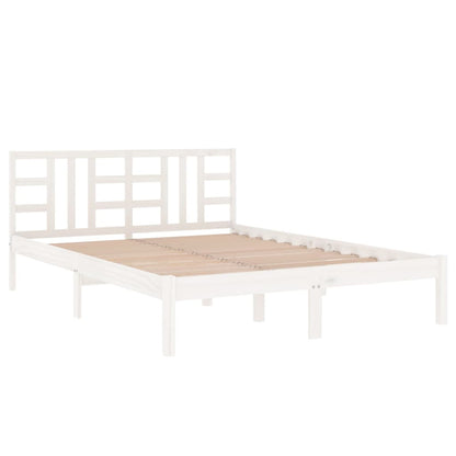 Solid Wood White Bed Frame 200x200 cm - No Mattress Included