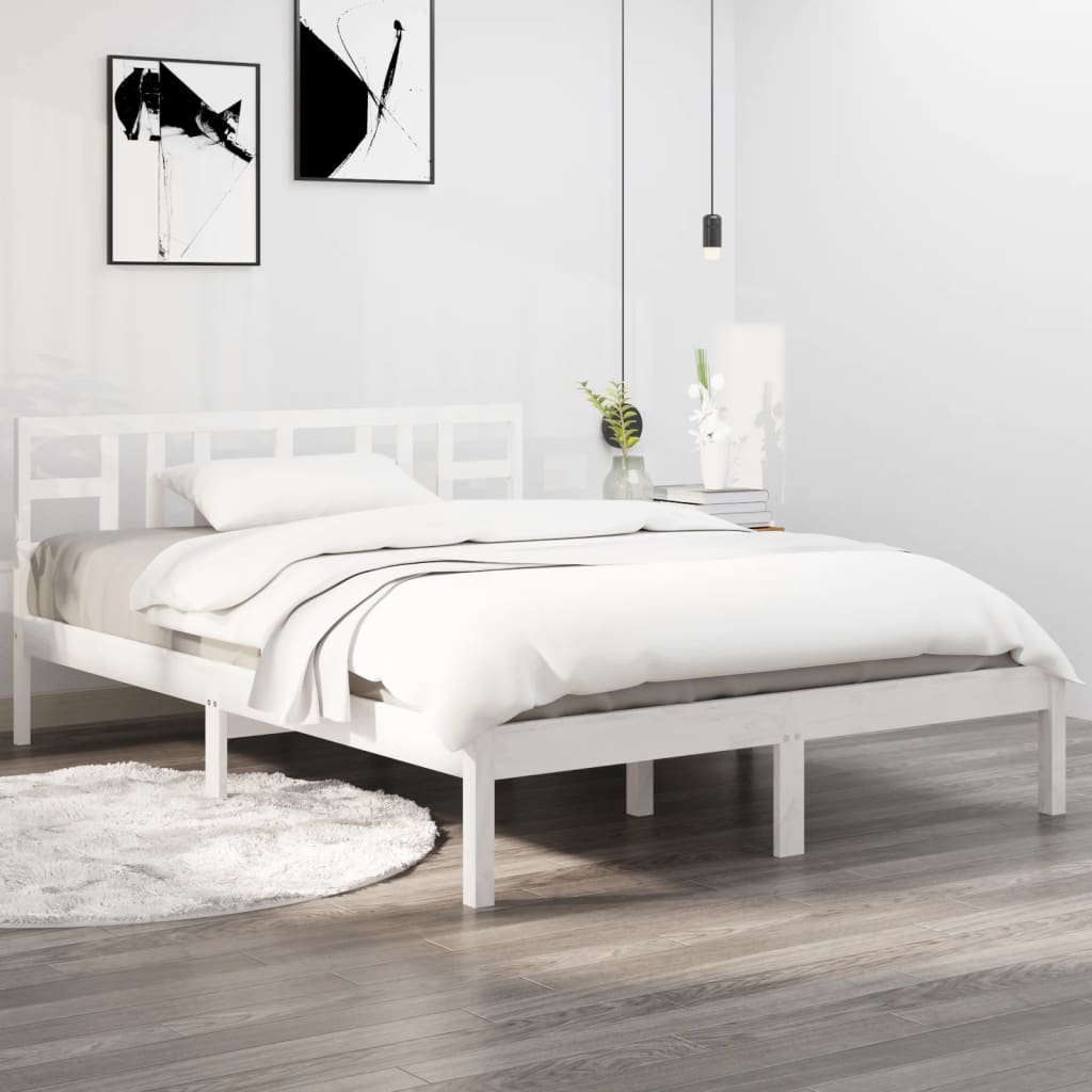 Solid Wood White Bed Frame 200x200 cm - No Mattress Included