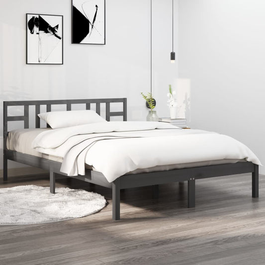 Solid Wood Grey Bed Frame 200x200 cm - No Mattress Included