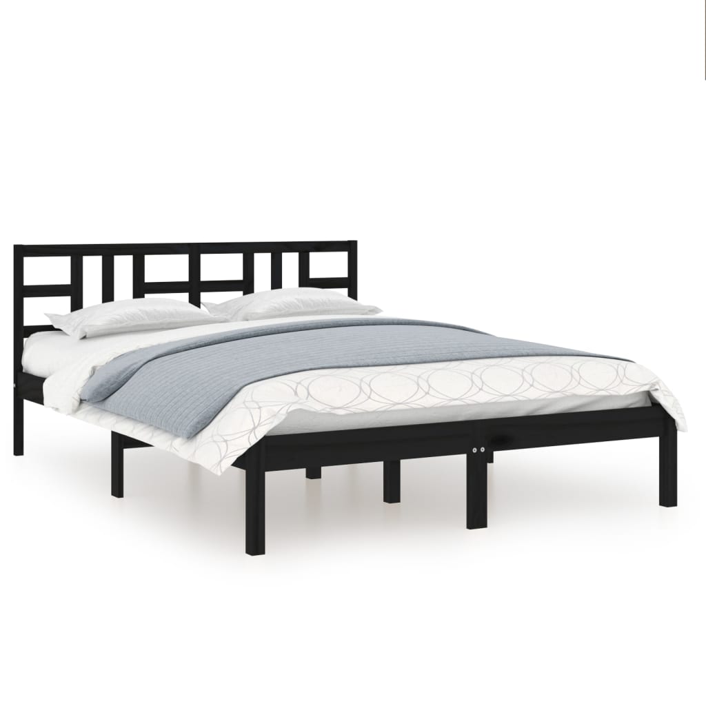 Solid Wood Black Bed Frame 200x200cm - No Mattress Included