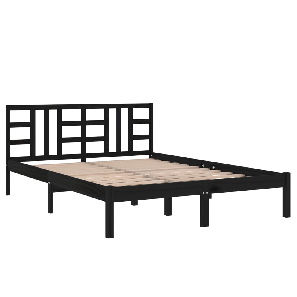 Solid Wood Black Bed Frame 200x200cm - No Mattress Included