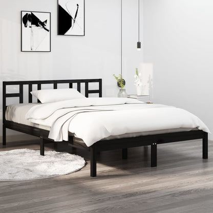 Solid Wood Black Bed Frame 200x200cm - No Mattress Included